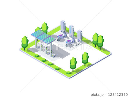 Cartoon Color Charge Station for Scooter Electric City Transportation Concept 3d Isometric View. Vector illustration of Charging Cartoon Color Charge Station for Scooter Electric City Transportation Concept 3d Isometric View. Vector illustration of Charging 128412550
