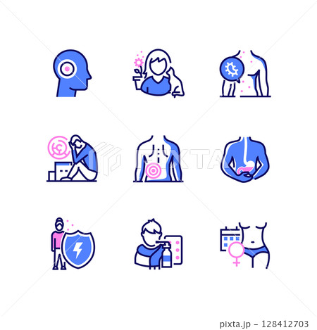 Health problems - line design style icons setのイラスト素材 [128412703] - PIXTA