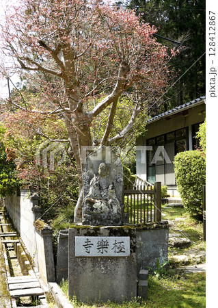 石見銀山 銀山地区にある極楽寺と寺名が彫られたお地蔵さん 石見銀山 銀山地区にある極楽寺と寺名が彫られたお地蔵さん 128412867
