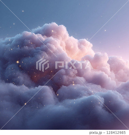 Dreamy pastel clouds with sparkling lights. Evokes wonder, imagination, and serenity. Ideal for fantasy, hope, or spiritual themes. Background or graphic design. Dreamy pastel clouds with sparkling lights. Evokes wonder, imagination, and serenity. Ideal for fantasy, hope, or spiritual themes. Background or graphic design. 128412985