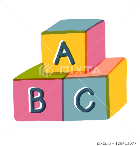 ABC積み木のイラスト素材（幼児教育・知育玩具） 128413077