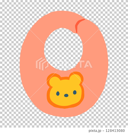 くま柄よだれかけのイラスト（手描きベビーグッズ） 128413080