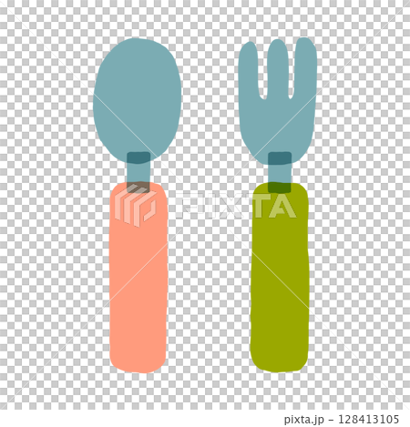 嬰兒湯匙和叉子（嬰兒食品）的插圖 128413105