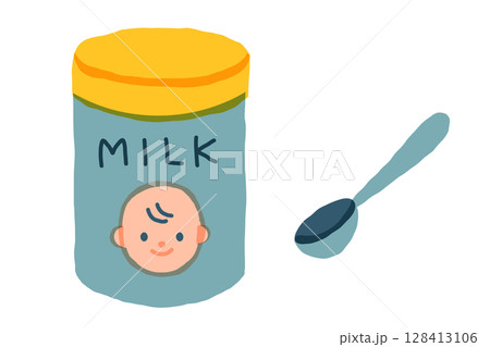 粉ミルク缶のイラスト（新生児の育児用品） 128413106