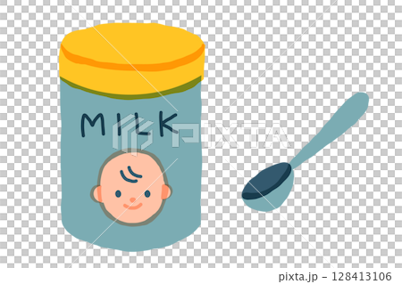 粉ミルク缶のイラスト（新生児の育児用品） 128413106