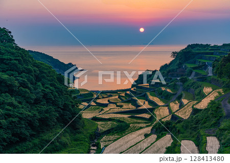 （佐賀県）浜野浦の棚田　夕景 128413480