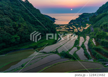 （佐賀県）浜野浦の棚田　夕景 128413482