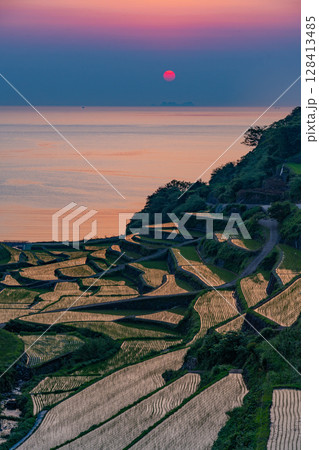 （佐賀県）浜野浦の棚田　夕景 128413485