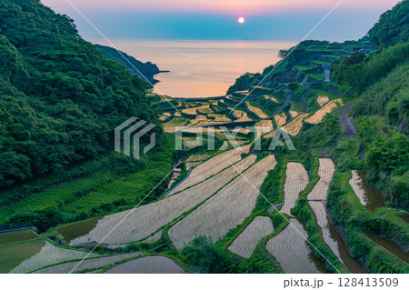 （佐賀県）浜野浦の棚田　夕景 128413509