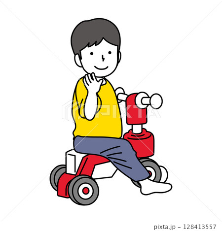 三輪車に乗る子供：全身 128413557