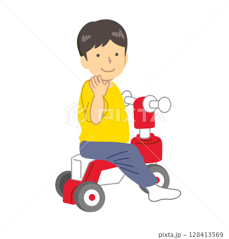 三輪車に乗る子供:全身 三輪車に乗る子供:全身 128413569