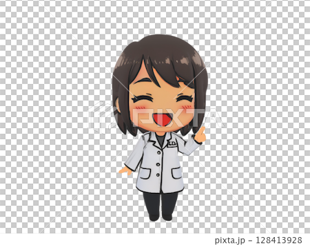 一名女性醫務工作者向醫院、牙科診所、藥房或療養院的患者和訪客通報請求和合作要求。 128413928