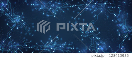 Circuit board digital abstract background. Motherboard technology texture design. AI semiconductor and computer processor on tech bg. Vector illustration 128413986