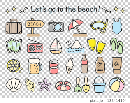 Simple and cute summer illustration set Simple and cute summer illustration set 128414194