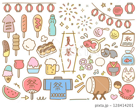 ◇夏祭りの朝◇手描きイラスト ◇夏祭りの朝◇手描きイラスト 夏祭りイラスト｜無料イラスト
