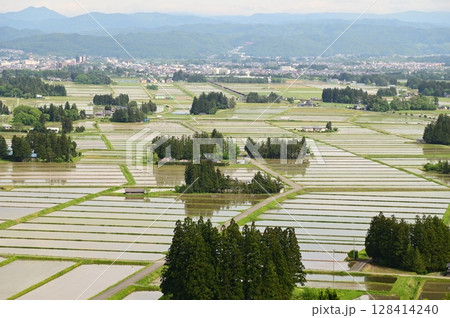 円万寺観音山から見える居久根（いぐね）のある風景 128414240