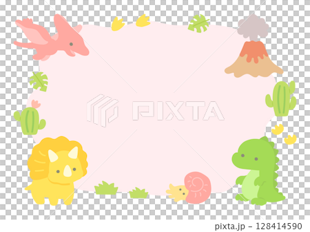 Cute dinosaur and volcano frame, background illustration 128414590