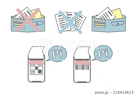 キャッシュレス・ペーパーレスのスマートアイコンセット 128414613