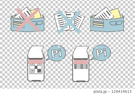 キャッシュレス・ペーパーレスのスマートアイコンセット 128414613