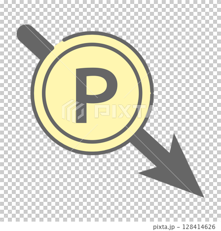 Icon with a down arrow indicating points loss or expiration 128414626