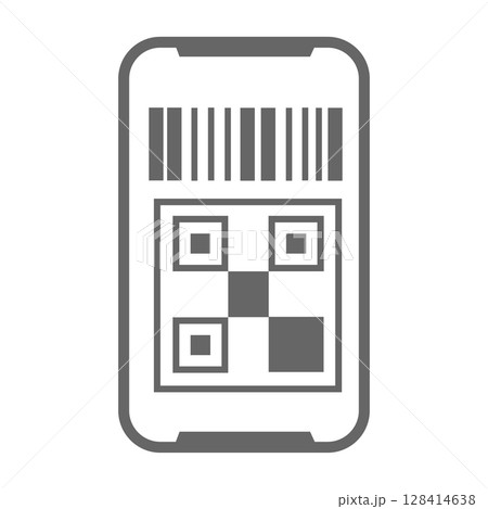 バーコードとQRコードを表示したスマートフォンのアイコン バーコードとQRコードを表示したスマートフォンのアイコン 128414638