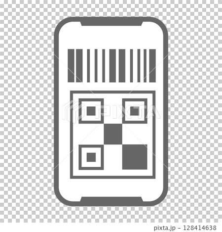 バーコードとQRコードを表示したスマートフォンのアイコン バーコードとQRコードを表示したスマートフォンのアイコン 128414638