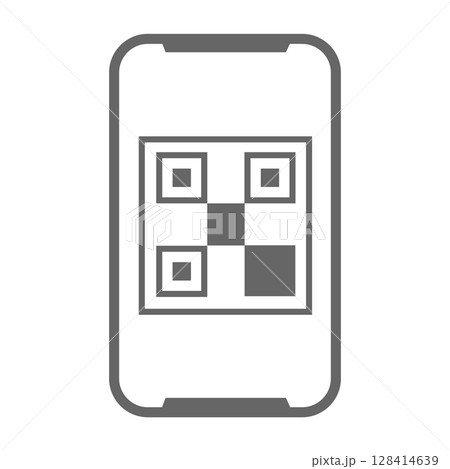 QRコードを表示したスマートフォンのフラットアイコン 128414639