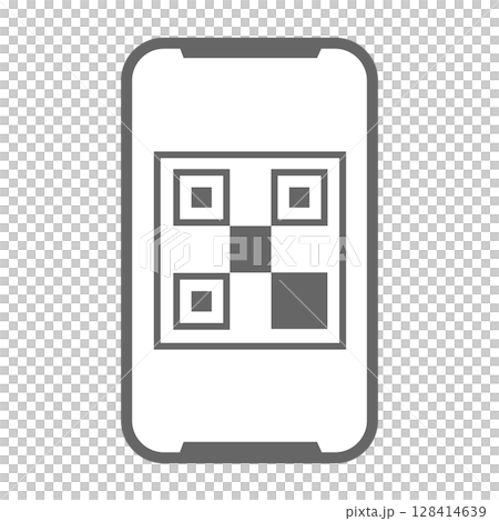 QRコードを表示したスマートフォンのフラットアイコン 128414639