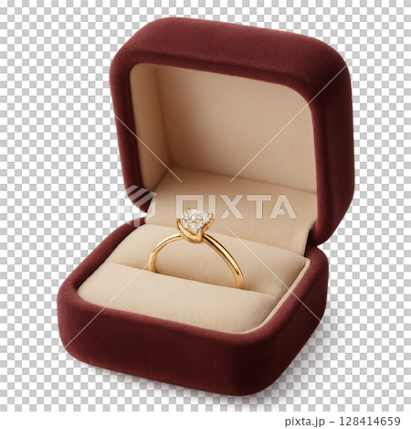Elegant Diamond Engagement Ring Presented in a Red Velvet Box for a Special Proposal Moment 128414659