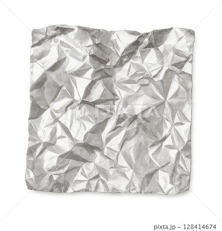 Crumpled Metallic Surface Showcasing Light Reflections and Texture Details 128414674