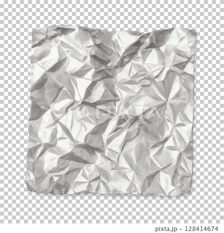 Crumpled Metallic Surface Showcasing Light Reflections and Texture Details 128414674