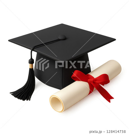 Diploma and Graduation Cap Symbolize Academic Achievement and Celebration in Education 128414738