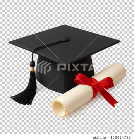 Diploma and Graduation Cap Symbolize Academic Achievement and Celebration in Education 128414738