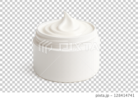 Whipped Cream in a Small White Container With a Soft Peak on Top Placed Against a Plain Background 128414741