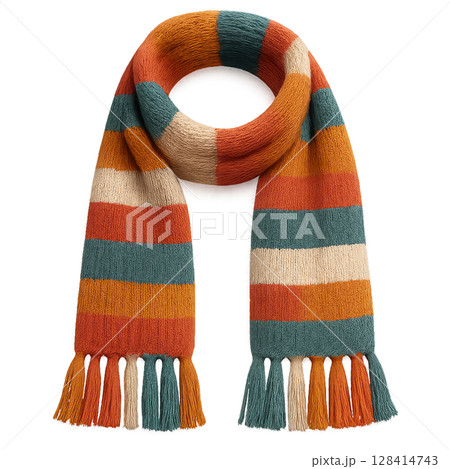 Cozy Striped Scarf in Warm Autumn Colors Perfect for Fall Fashion 128414743