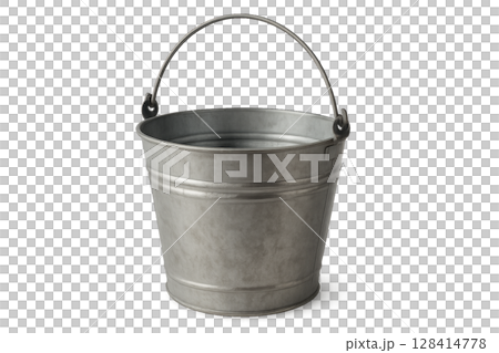 Silver Metal Bucket on a White Background for Rustic Decor or Gardening 128414778