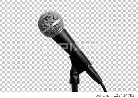 Microphone Positioned on a Stand for Live Performance During Evening Event 128414793
