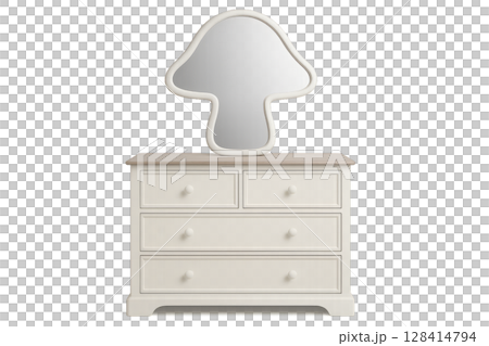 Neutral Dresser With Playful Mushroom-Shaped Mirror in a Modern Interior Space 128414794