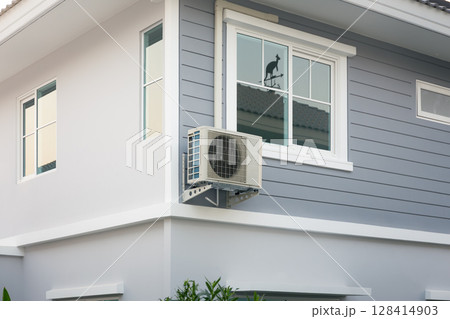 Condenser unit part of air conditioning HVAC system. Condenser unit part of air conditioning HVAC system. 128414903