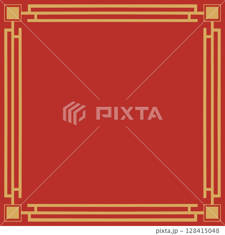 Chinese frame vector. Red background with gold border for invitation, greeting, wedding. Chinese traditional template with place for your text. 128415048