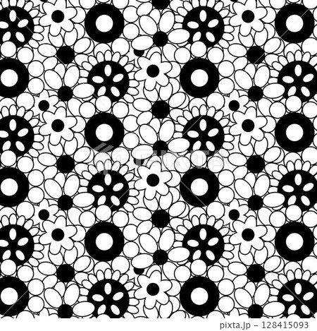 seamless retro pattern with flowers. Vector graphic line illustration. Banner, poster, wrapping paper, sticker, print, modern textile design. 128415093
