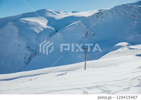 landscape on the snowy mountains of the Caucasus landscape on the snowy mountains of the Caucasus 128415487