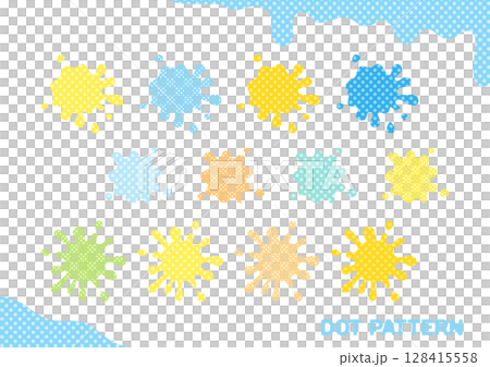 Ink and paint stains Summer colors and polka dots Ink and paint stains Summer colors and polka dots 128415558