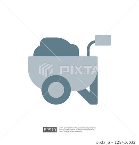 Construction Icon of a Wheelbarrow Loaded with Material for Home Renovation Projects and Garden Landscaping Tasks 128416032