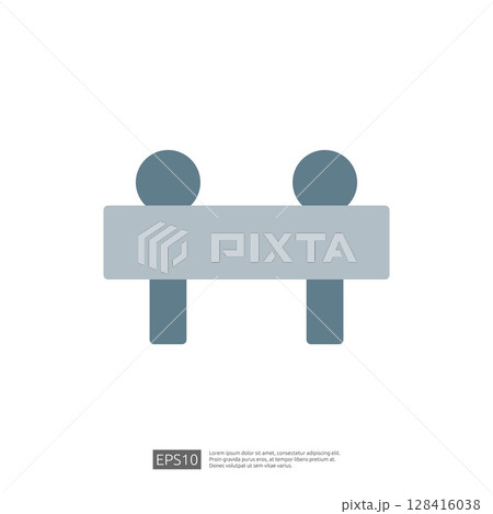 Stylized Icon Representing Home Renovation with Two People Collaborating on a Modern Furniture Design Including a Table in a Living Space Stylized Icon Representing Home Renovation with Two People Collaborating on a Modern Furniture Design Including a Table in a Living Space 128416038