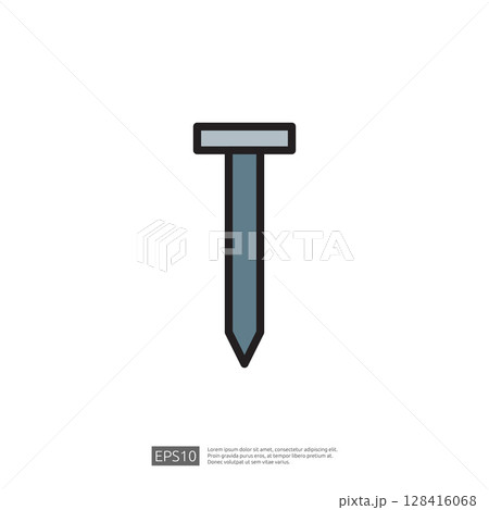 Stylized Icon of a Metal Nail Used in Home Renovation and Construction Projects Stylized Icon of a Metal Nail Used in Home Renovation and Construction Projects 128416068