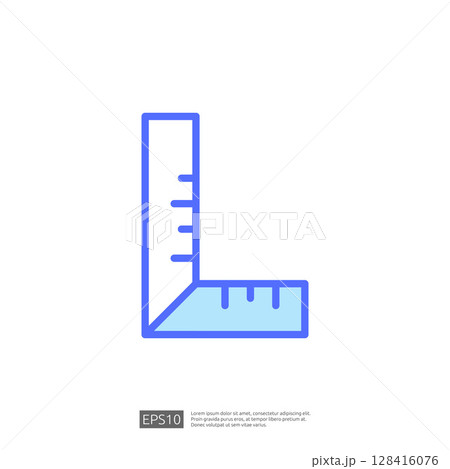 Geometric L-Shaped Measurement Tool Icon Representing Home Renovation Planning with a Focus on Construction Precision and Design Elements 128416076
