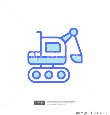 Line Art Icon of a Blue Excavator Machine for Home Renovation and Construction Projects 128416085