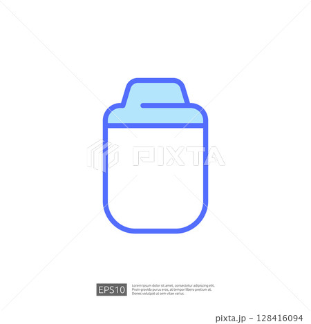Minimalist Icon of a Reusable Container in Light Blue Color with Simple Outline for Home Renovation and Organization Concepts 128416094