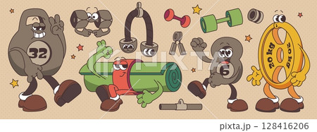 Groovy sport equipment characters Groovy sport equipment characters 128416206